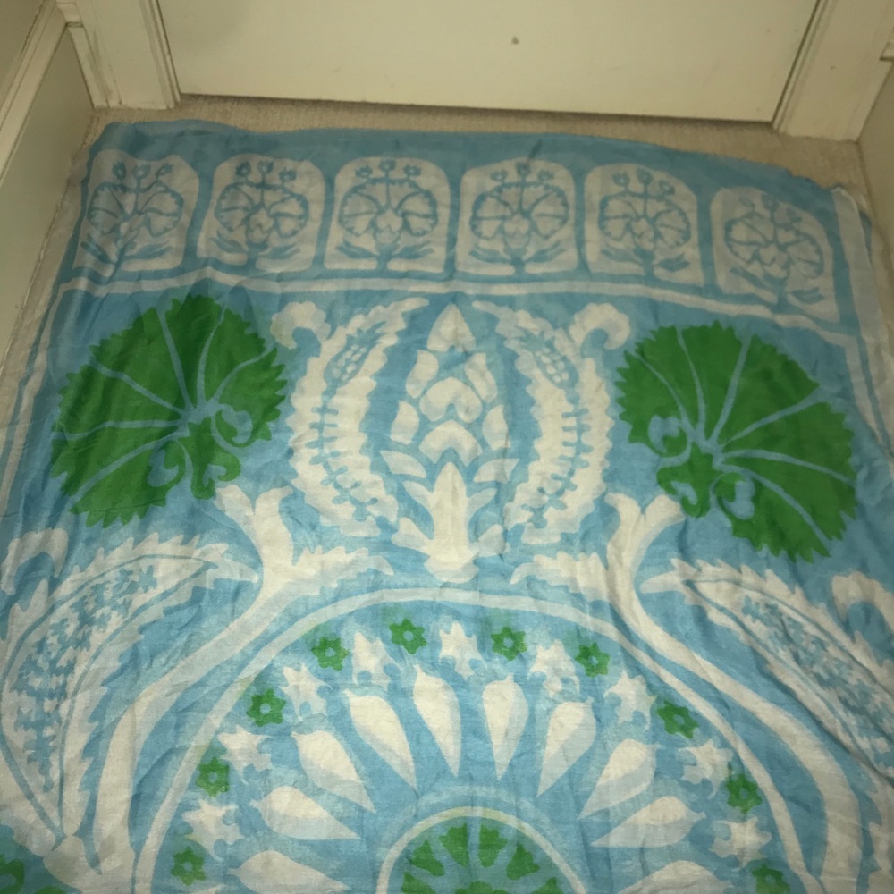 Blue and Green Patterned Sheer Scarf / Wrap